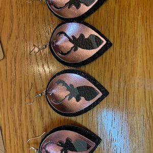 Triple layer faux leather earrings deer